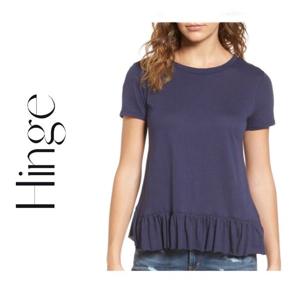 NWOT Hinge Navy Ruffle Cross Tee - Picture 6 of 6